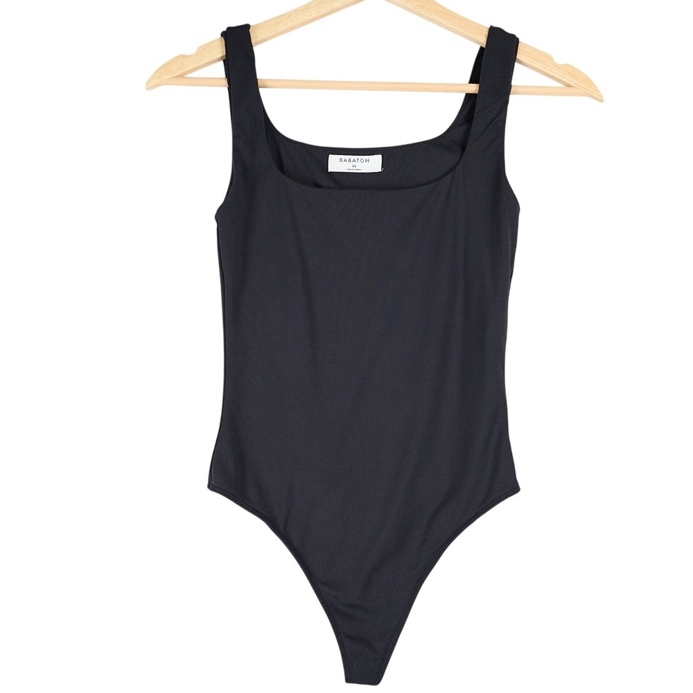 Babaton Aritzia Square Neck Thong Bodysuit Black XS Sleeveless Stretch Top